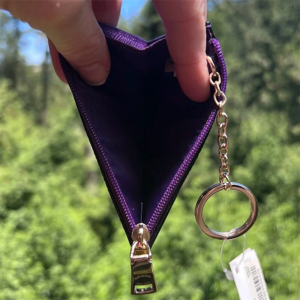 COACH Crossgrain Leather Purple Mini Skinny ID Case Keychain Wallet Gold Hardwre